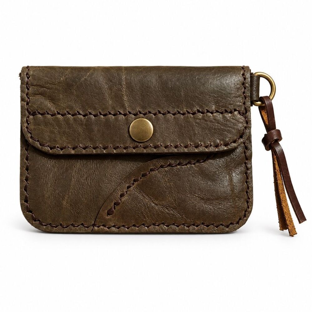 Handmade Thai Leather Snap Wallet Dark Brown Patchwork Coin Pouch New